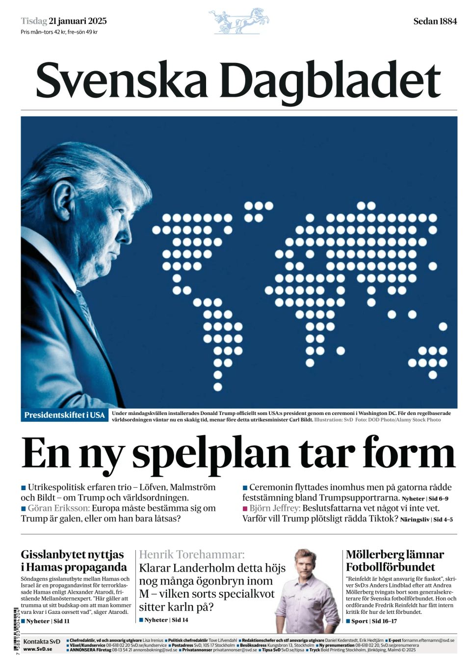 Prima-pagina-Svenska Dagbladet-edizione-di-oggi-20250121